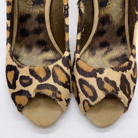 Sam Edelman Lorissa Heels Leopard Print Stud Spiked Pony Hair Peep Toe Size 6 - Picture 2 of 13
